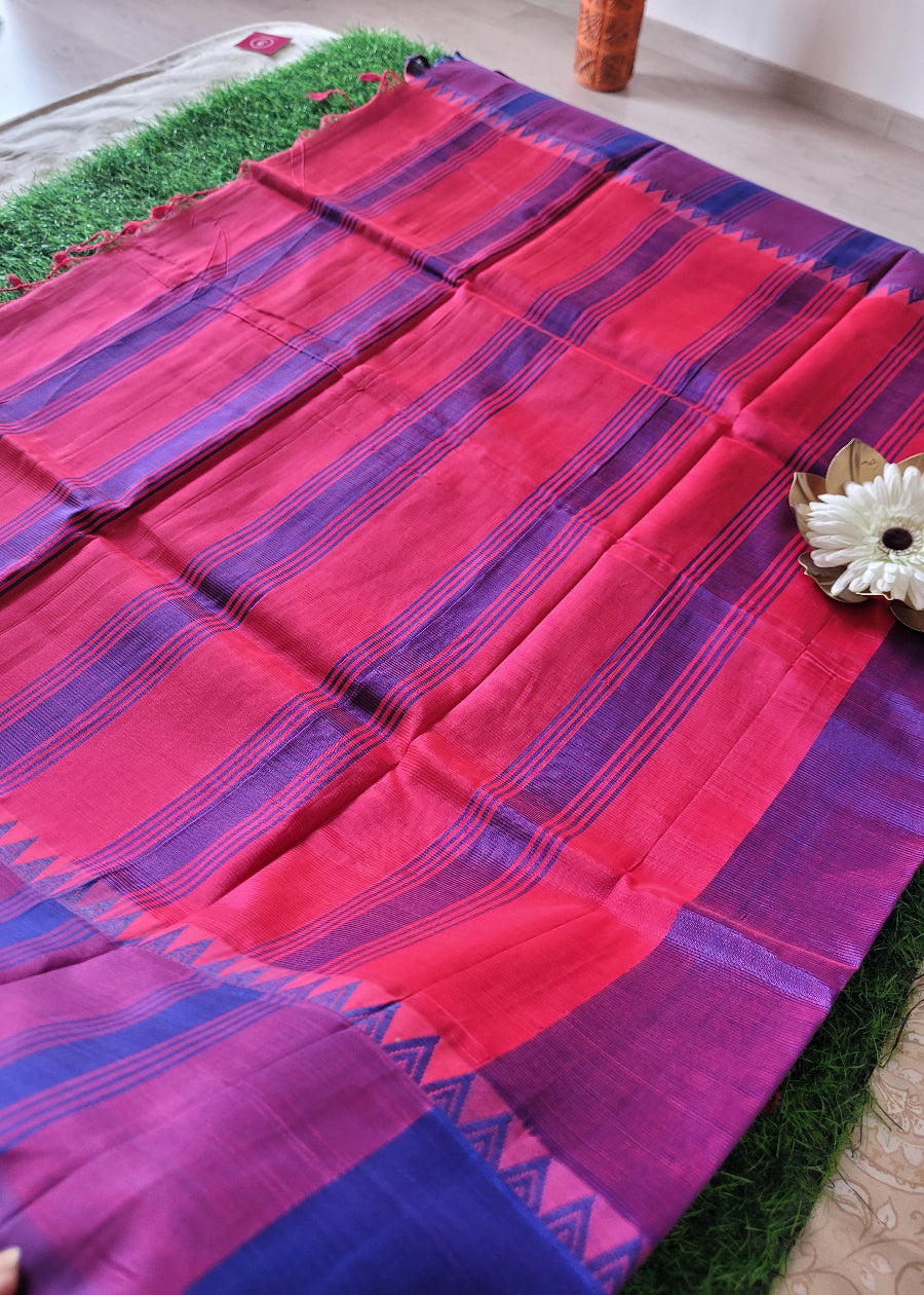 Violet And Royal Blue Dual Tone Mangalgiri Silk- Andhra