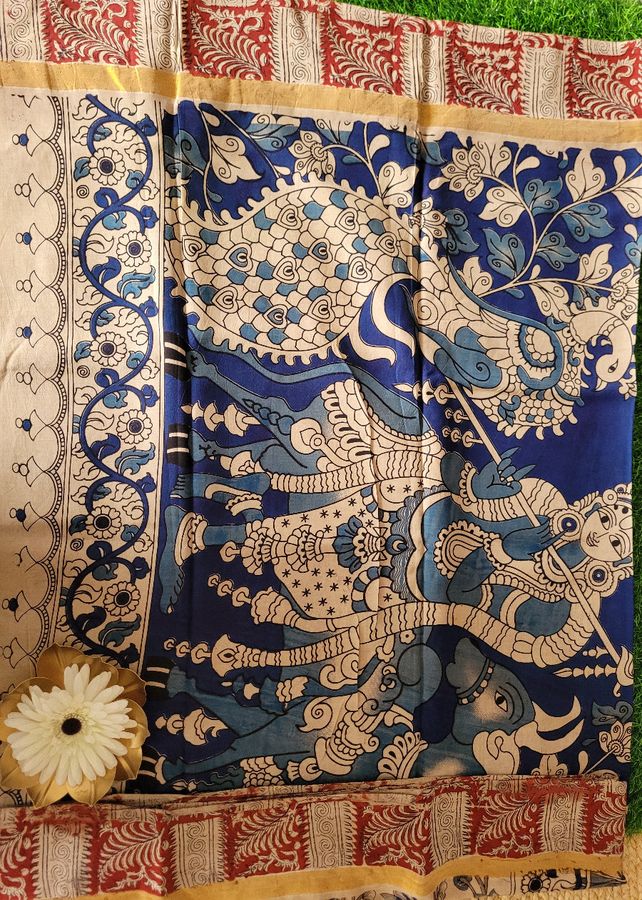 Kalamkari Block Printed Chennuri Silk Saree-Andhra