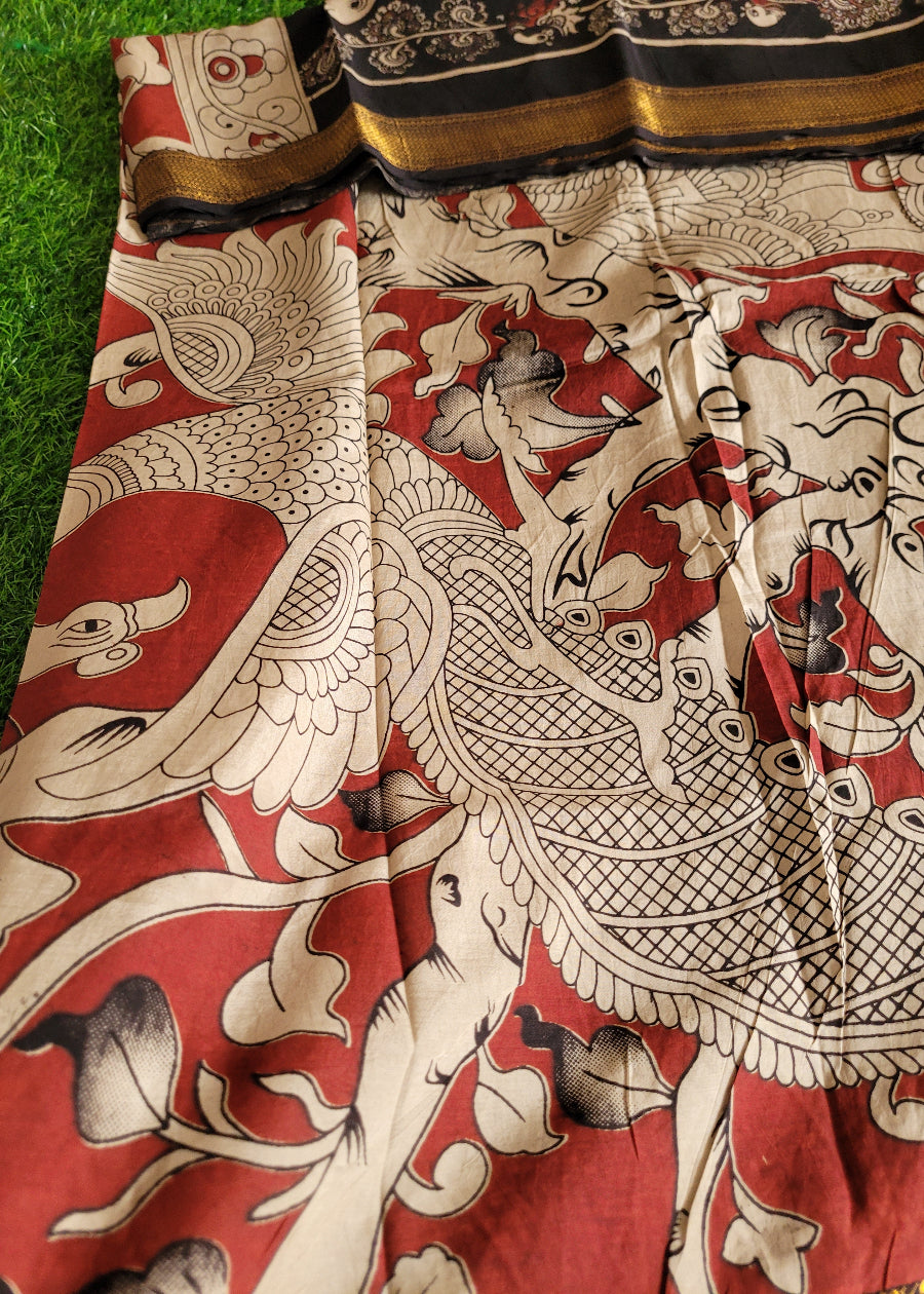 Mangalgiri Silk Cotton In Black and Red- Andhra