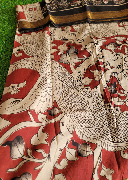 Mangalgiri Silk Cotton In Black and Red- Andhra