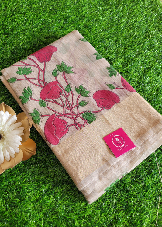 Offwhite And Maroon Cotton Silk Saree- Casual