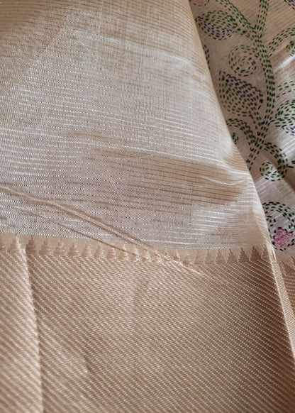 Floral Design On Beige Pure Mangalgiri Silk Saree- Andhra