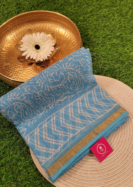 Light Blue Kota Cotton Saree- Rajasthan