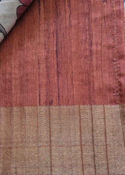 Kalamkari Semi Silk Saree In Cream And Peach- Andhra