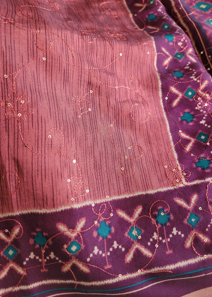 Light Chocolate and Wine Colour Mangalgiri Semi Silk With Sequins Work- Andhra