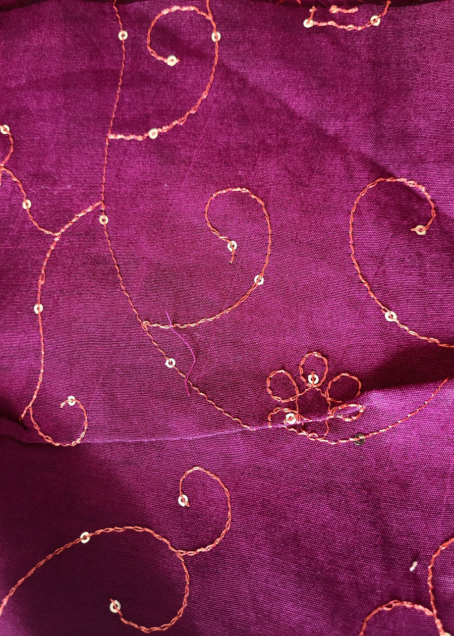 Light Chocolate and Wine Colour Mangalgiri Semi Silk With Sequins Work- Andhra