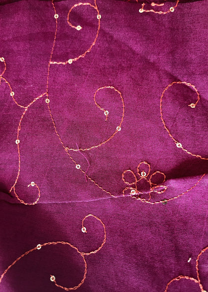 Light Chocolate and Wine Colour Mangalgiri Semi Silk With Sequins Work- Andhra