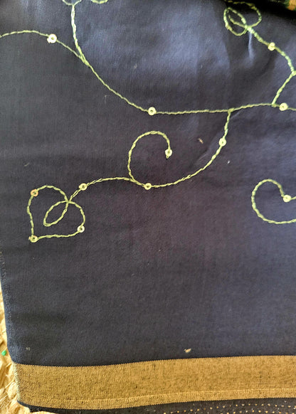 Mangalgiri Semi Silk Saree With Sequins Work In Green And Blue- Andhra