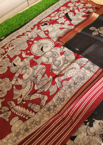 Mangalgiri Semi Silk Saree In Black And Maroon- Andhra