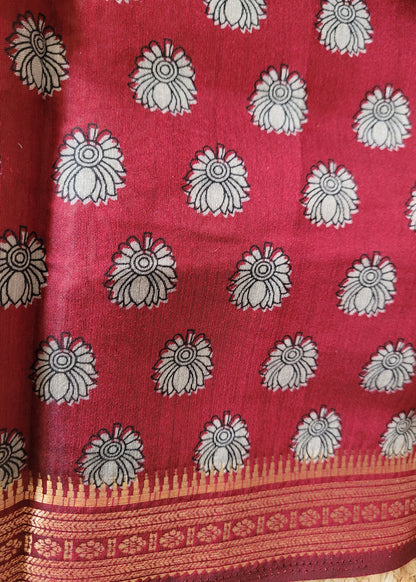 Mangalgiri Semi Silk Saree In Black And Maroon- Andhra