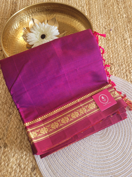 Purplish Majenta And Red Silk Cotton Ilkal Saree- Karnataka