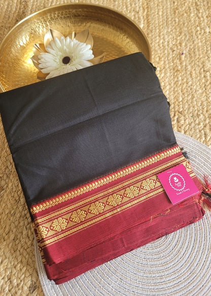 Black And Red Ilkal Silk Cotton Saree- Karnataka