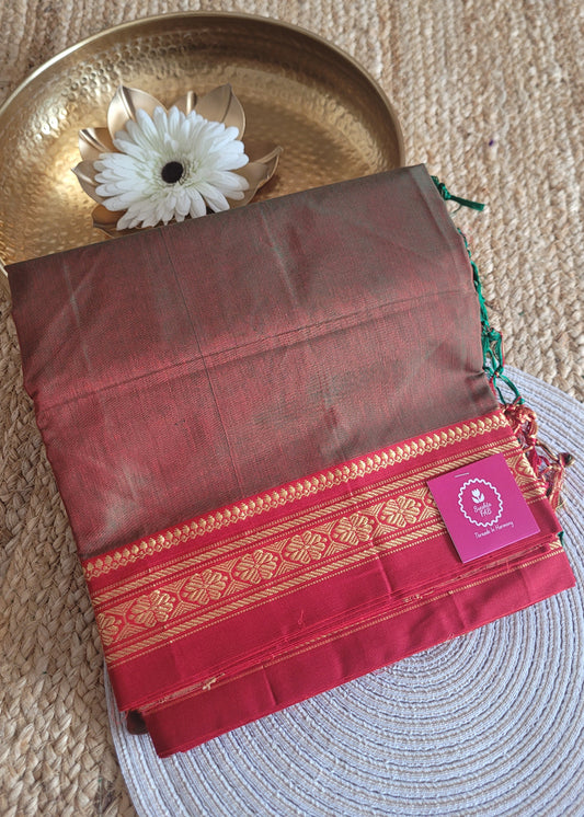 Brown And Red Dual Tone Ilkal Silk Cotton Saree -Karnataka