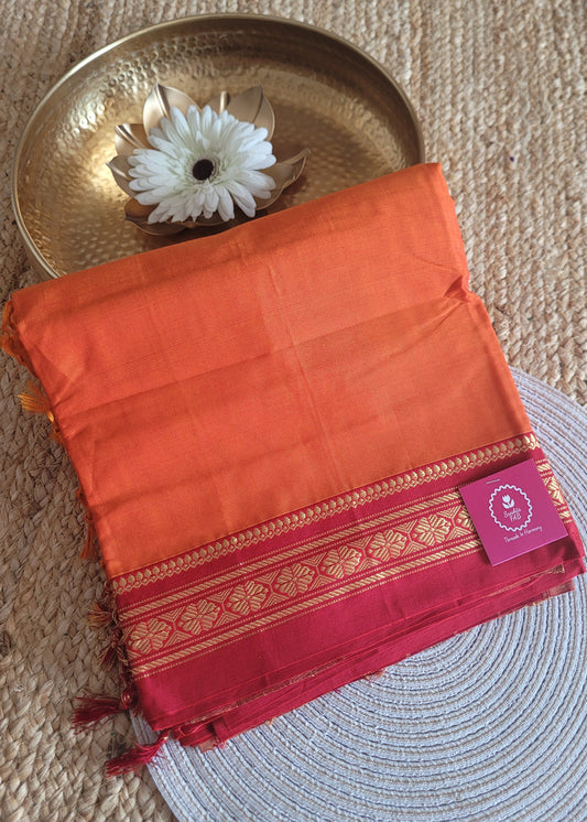 Orange And Red Ilkal Silk Cotton Saree- Karnataka