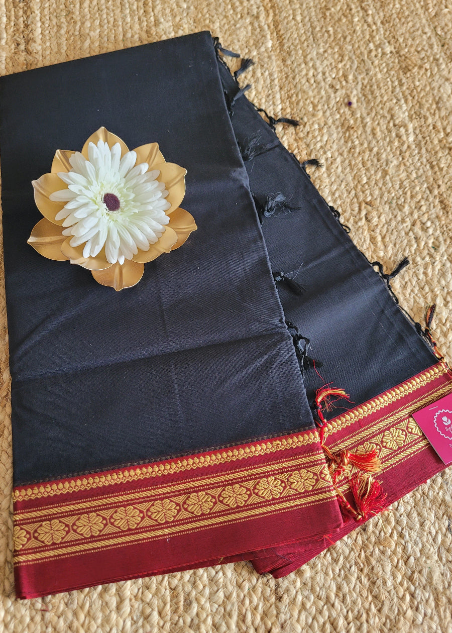 Black And Red Ilkal Silk Cotton Saree- Karnataka