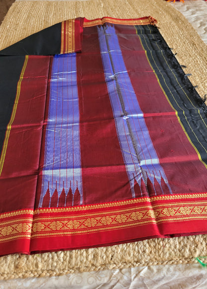 Black And Red Ilkal Silk Cotton Saree- Karnataka