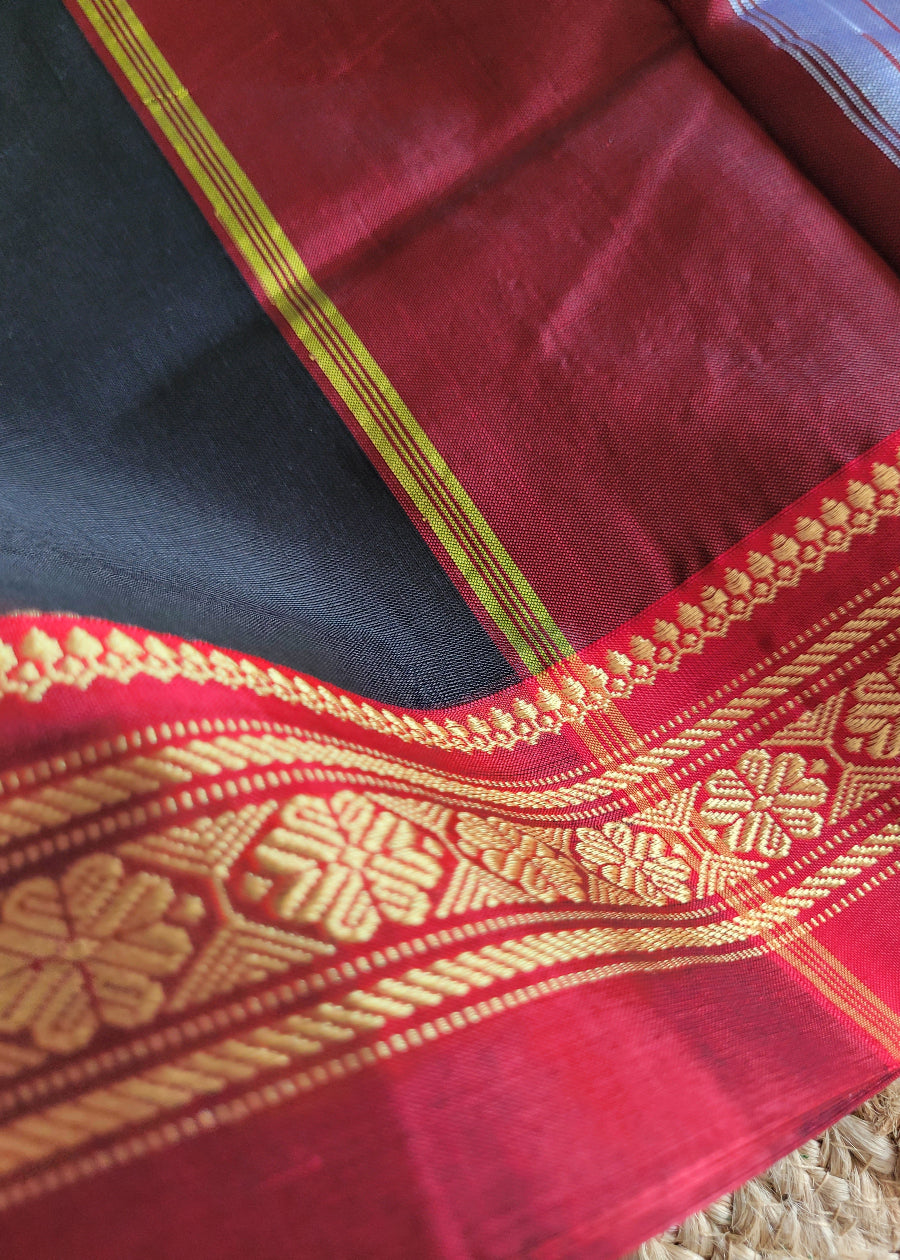 Black And Red Ilkal Silk Cotton Saree- Karnataka