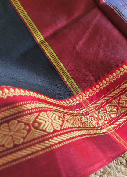 Black And Red Ilkal Silk Cotton Saree- Karnataka