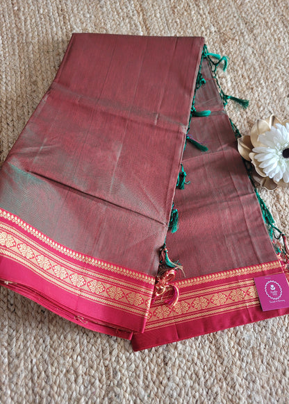 Brown And Red Dual Tone Ilkal Silk Cotton Saree -Karnataka