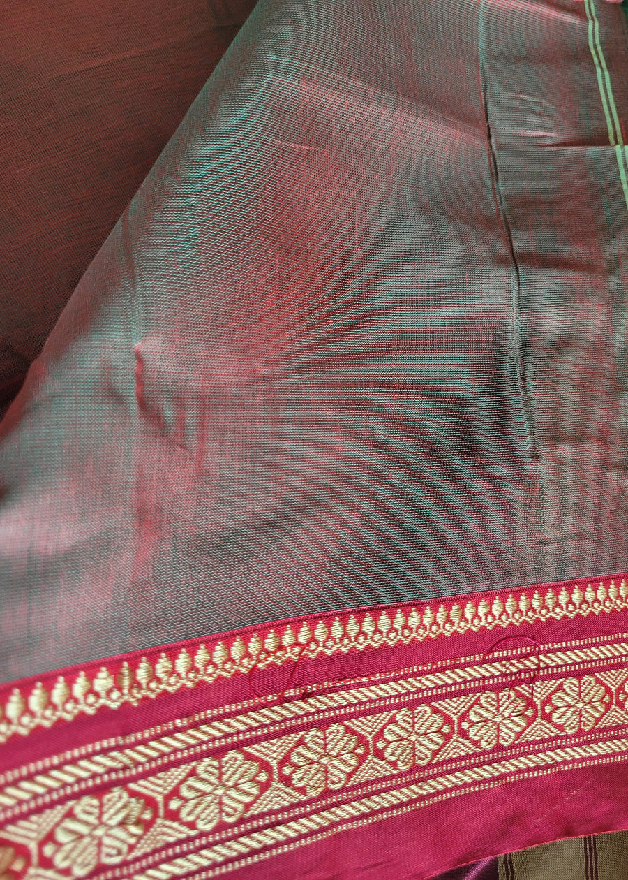 Brown And Red Dual Tone Ilkal Silk Cotton Saree -Karnataka