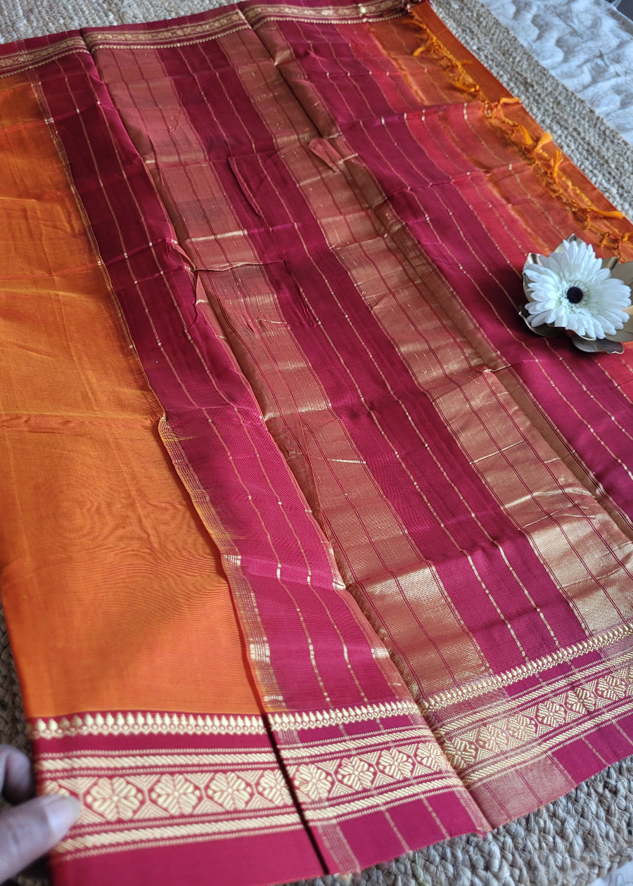 Orange And Red Ilkal Silk Cotton Saree- Karnataka