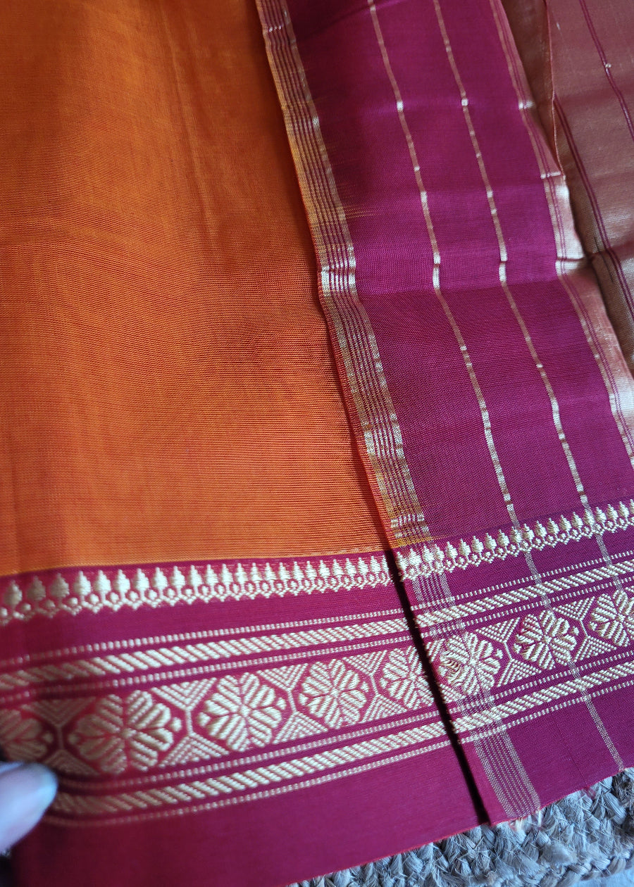 Orange And Red Ilkal Silk Cotton Saree- Karnataka