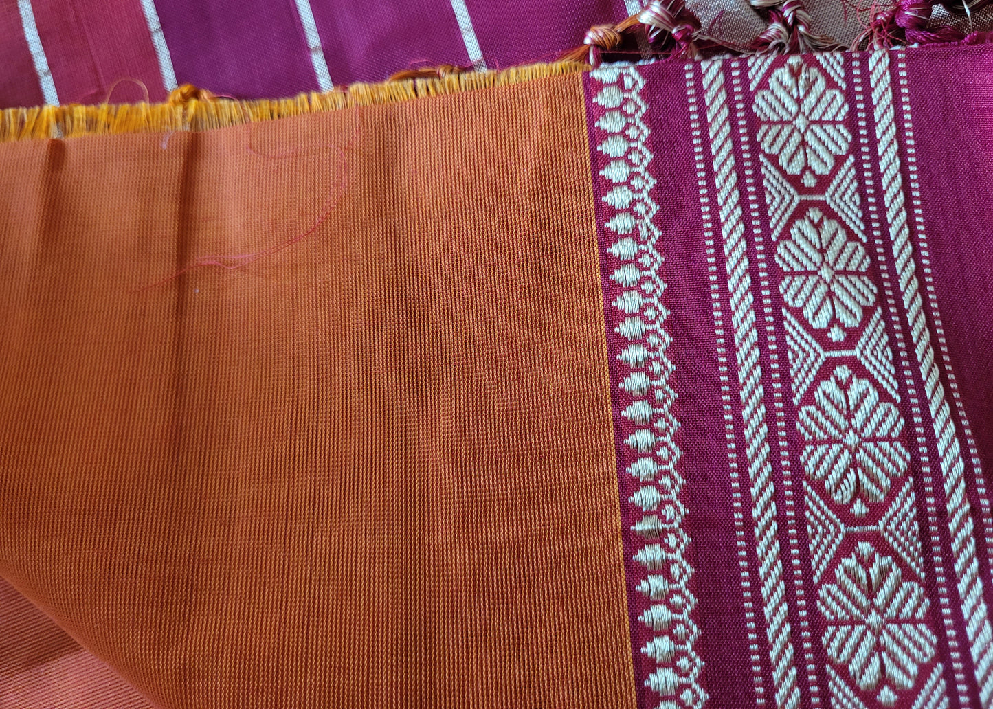 Orange And Red Ilkal Silk Cotton Saree- Karnataka