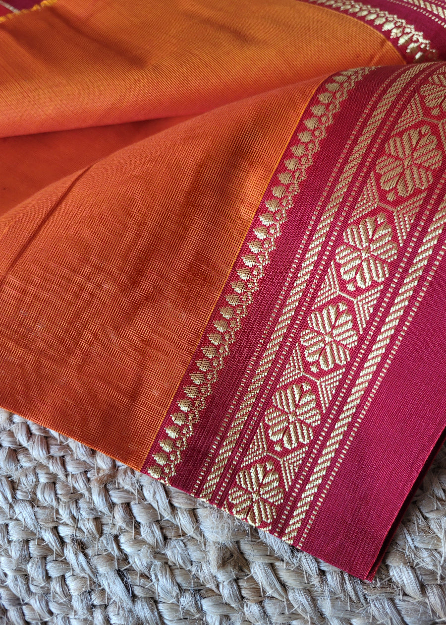 Orange And Red Ilkal Silk Cotton Saree- Karnataka