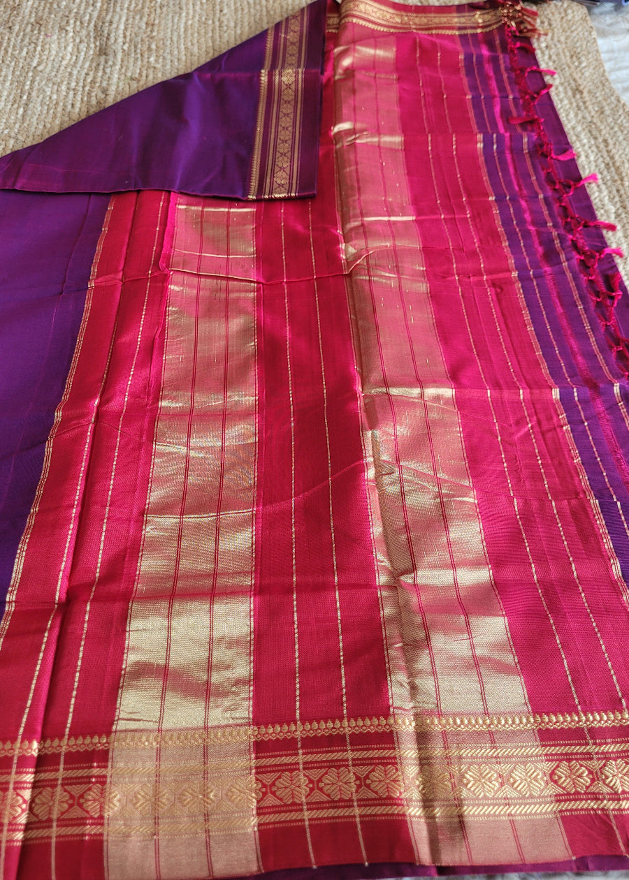 Purplish Majenta And Red Silk Cotton Ilkal Saree- Karnataka