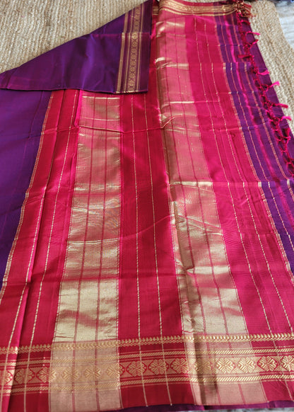 Purplish Majenta And Red Silk Cotton Ilkal Saree- Karnataka