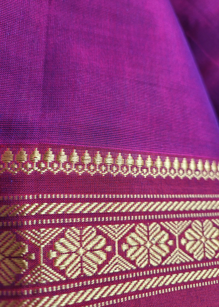 Purplish Majenta And Red Silk Cotton Ilkal Saree- Karnataka