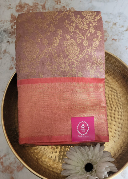 Dark Biscuit Colour And Peach Semi Kanchi Silk Saree-TN