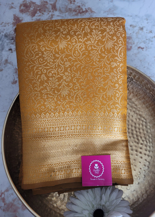 Semi Kanchi Silk Saree In Golden Yellow- TN