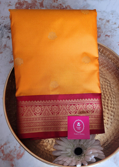 Semi Kanchi Silk Saree In Mustard Yellow And Maroon- TN