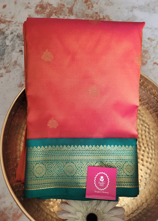 Brick Red And Rama Green Semi Kanchi Silk Saree- TN