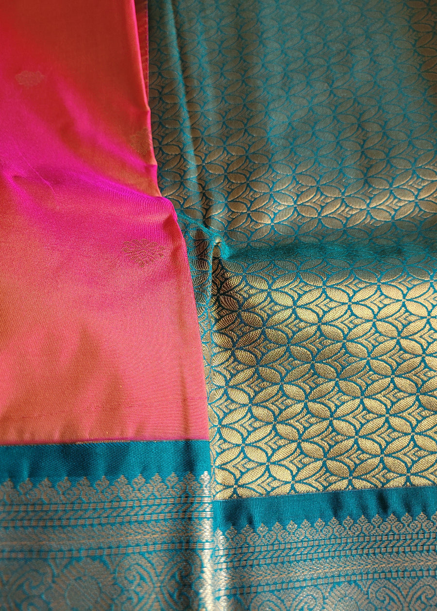 Brick Red And Rama Green Semi Kanchi Silk Saree- TN