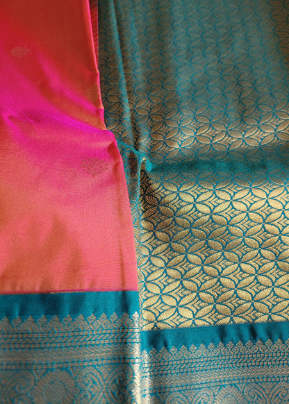 Brick Red And Rama Green Semi Kanchi Silk Saree- TN