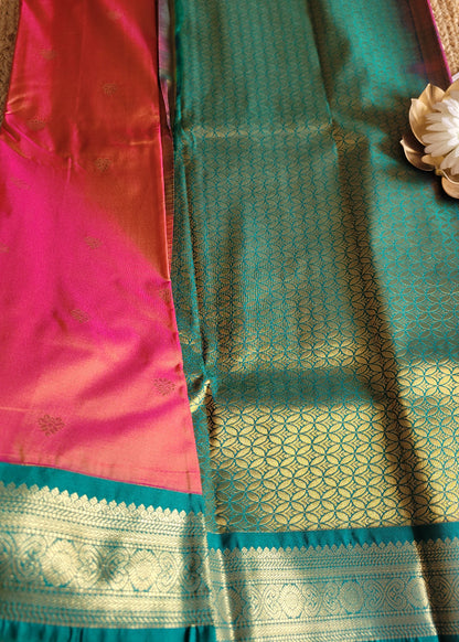 Brick Red And Rama Green Semi Kanchi Silk Saree- TN
