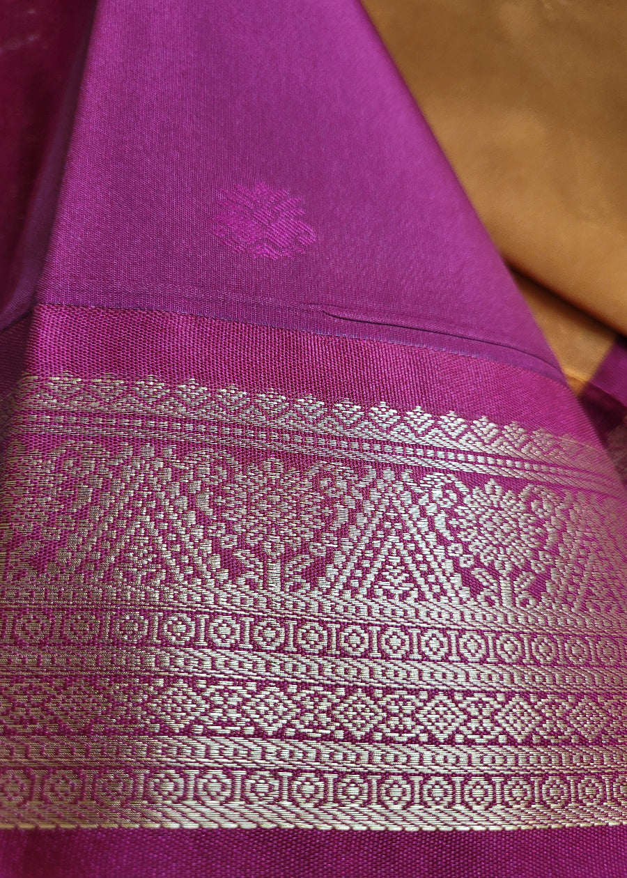 Semi Kanchi Silk Saree In Mustard Yellow And Maroon- TN