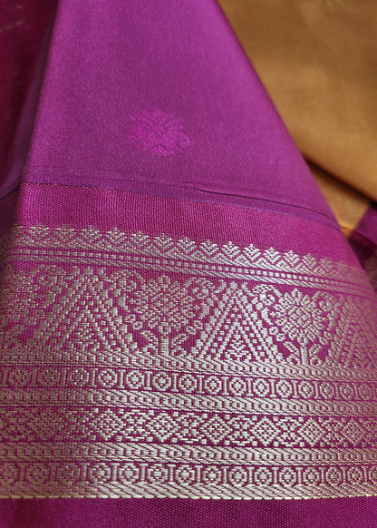Semi Kanchi Silk Saree In Mustard Yellow And Maroon- TN