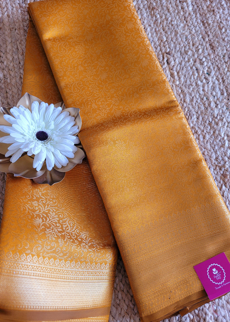 Semi Kanchi Silk Saree In Golden Yellow- TN