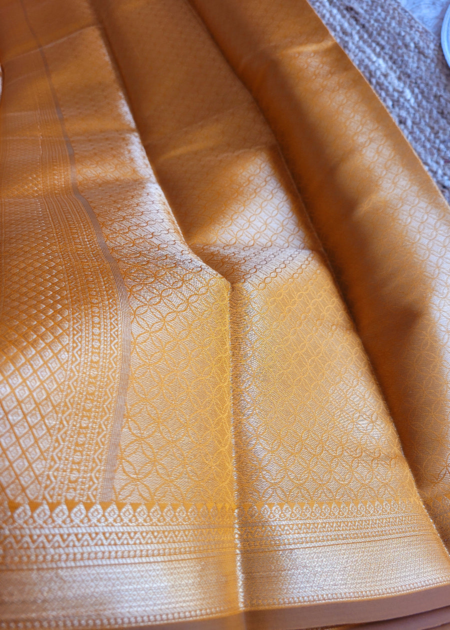 Semi Kanchi Silk Saree In Golden Yellow- TN