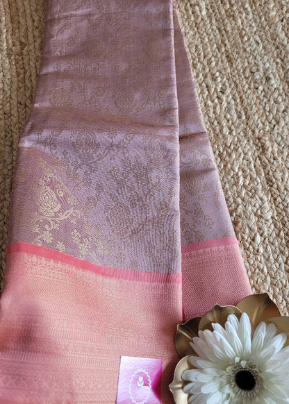 Dark Biscuit Colour And Peach Semi Kanchi Silk Saree-TN