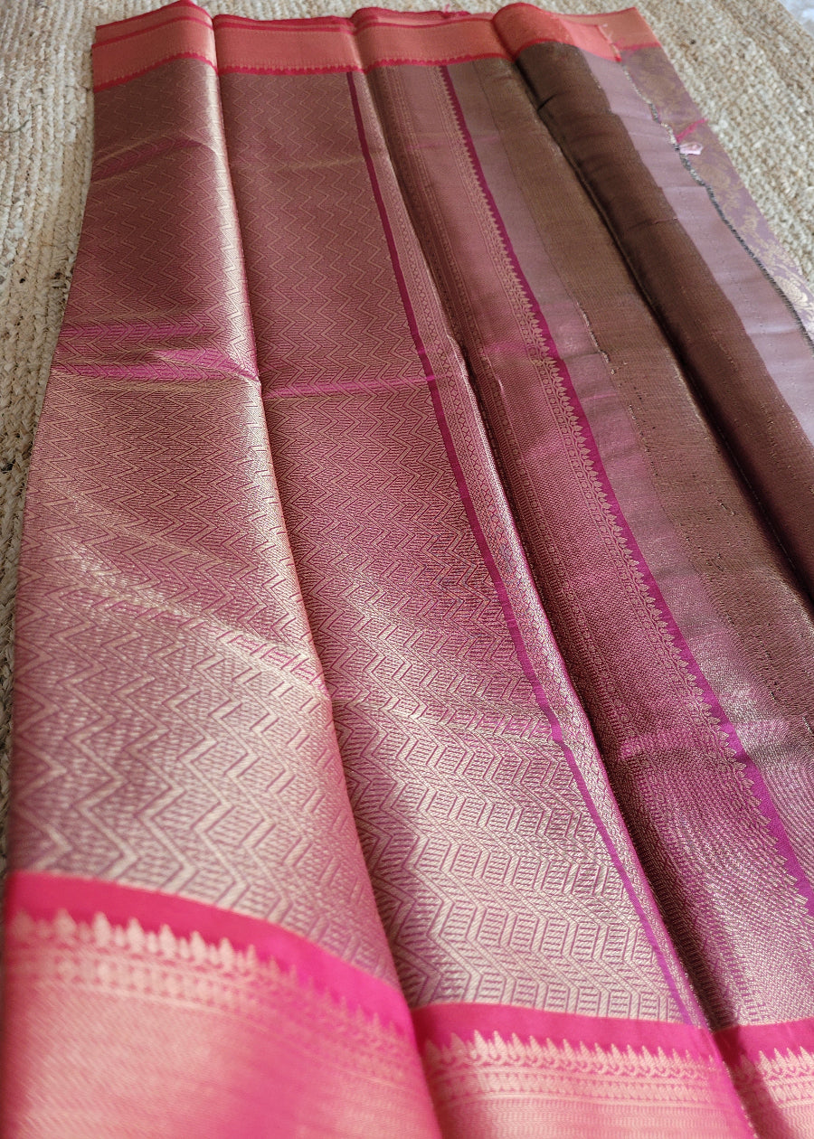 Dark Biscuit Colour And Peach Semi Kanchi Silk Saree-TN