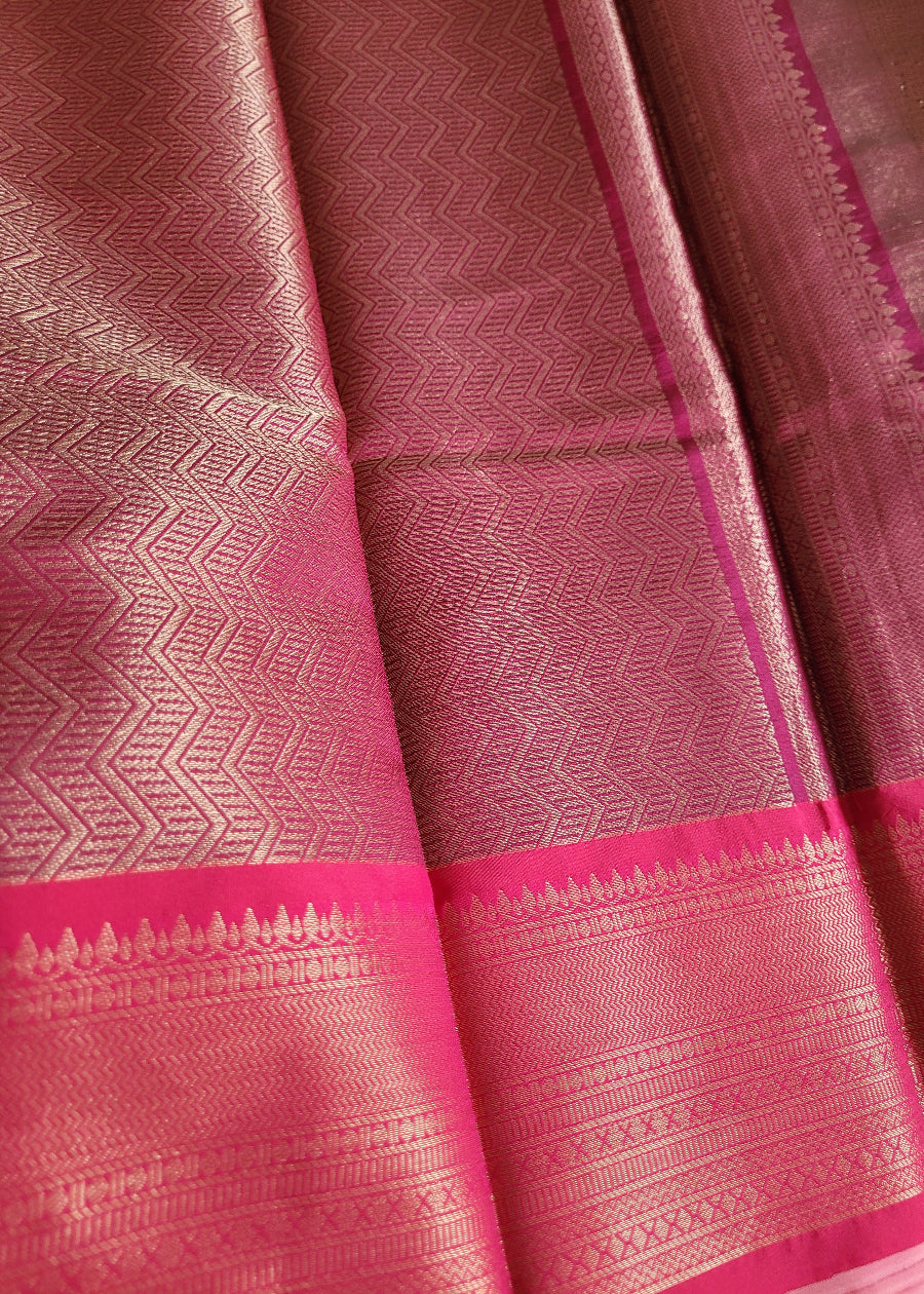 Dark Biscuit Colour And Peach Semi Kanchi Silk Saree-TN