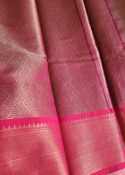 Dark Biscuit Colour And Peach Semi Kanchi Silk Saree-TN
