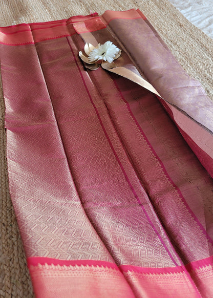 Dark Biscuit Colour And Peach Semi Kanchi Silk Saree-TN