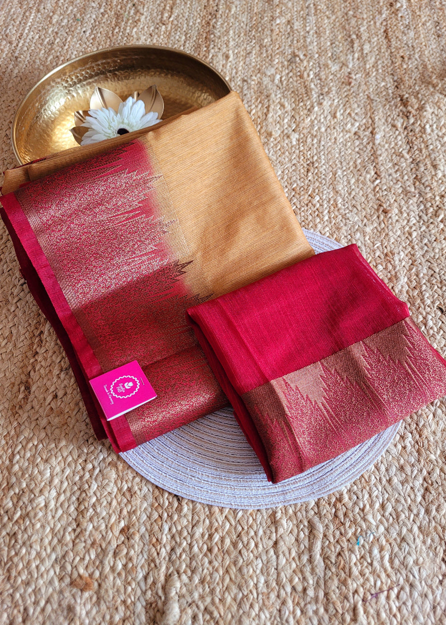 Sandal and Maroon Colour Semi Jute Silk Saree- Bengal