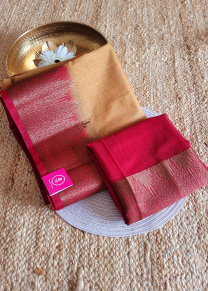 Sandal and Maroon Colour Semi Jute Silk Saree- Bengal