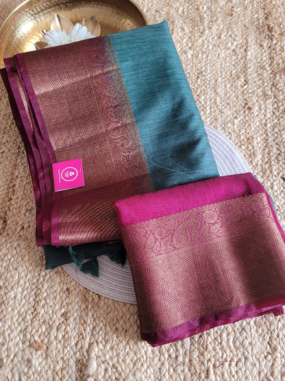 Semi Jute Silk Saree In Dark Grey And Maroon- Bengal